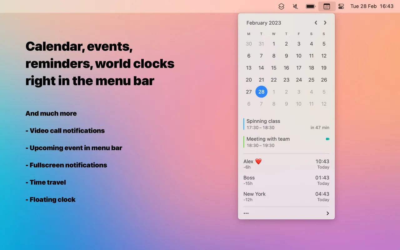 Dato menu bar calendar and world clock app for Mac