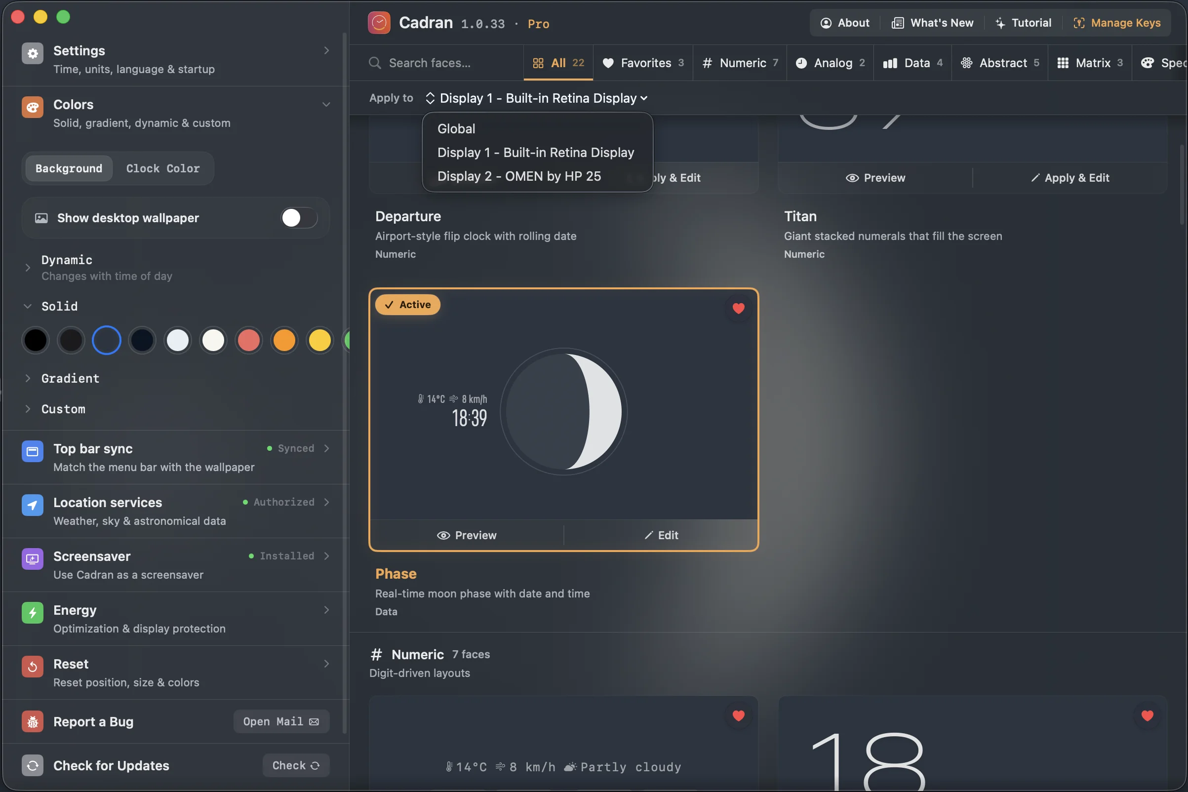 Cadran per-monitor clock face assignment — different face on each display