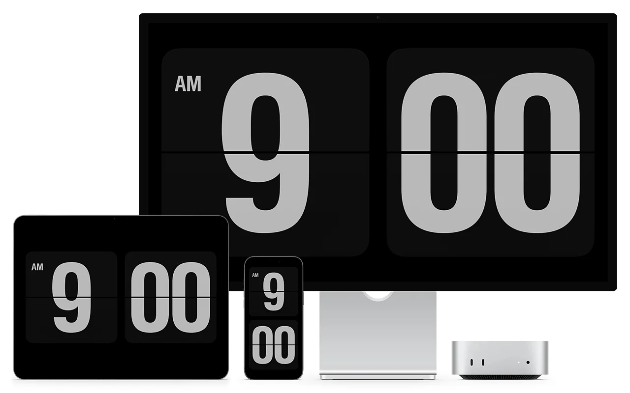 Fliqlo flip clock screensaver — white digits on black background